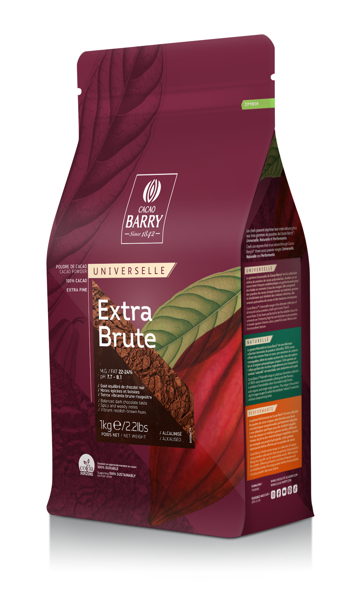 Cacau em Pó Extra Brute 100% - 1Kg - Cacao Barry
