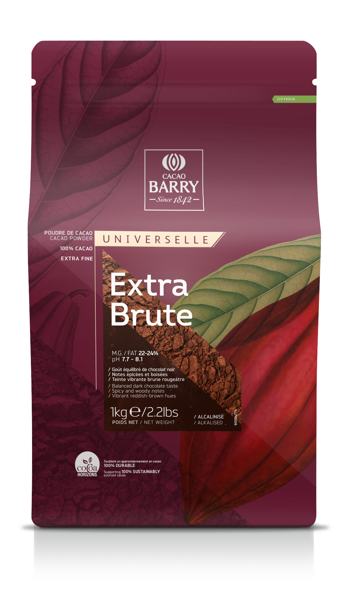Cacau em Pó Extra Brute 100% - 1Kg - Cacao Barry