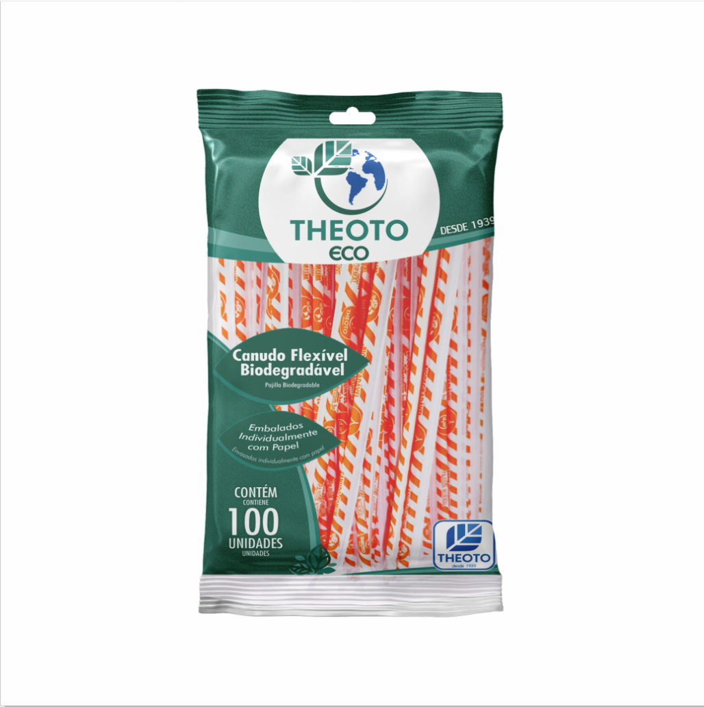 Canudo Biodegradável Flexivel com 100un - Theoto