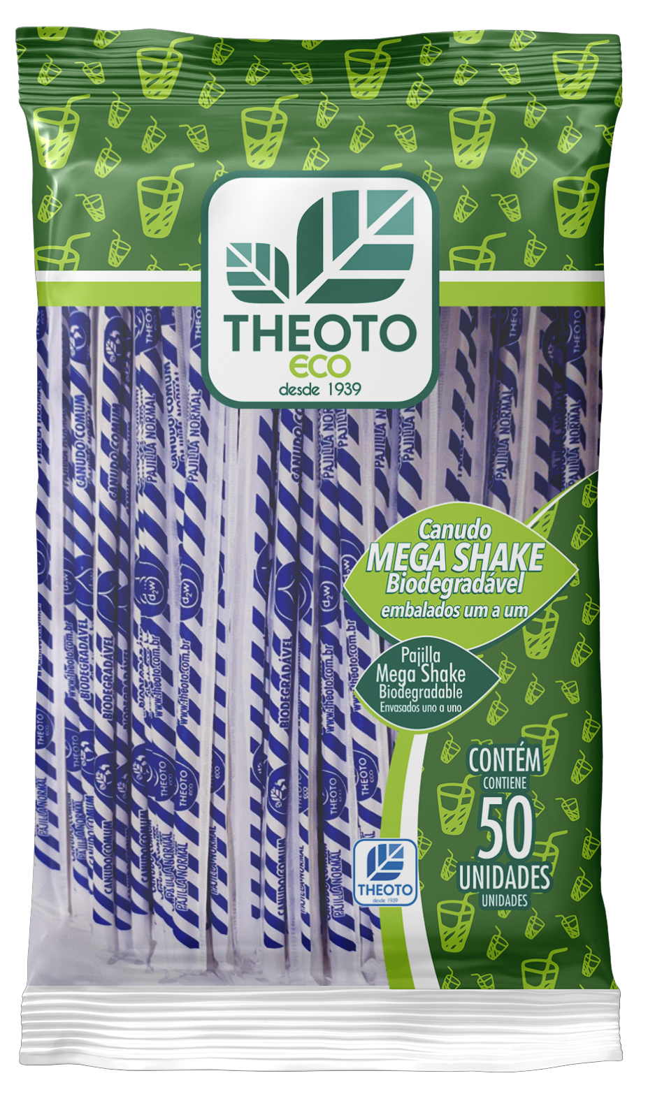 Canudo Biodegradável Mega Shake com 50un - Theoto
