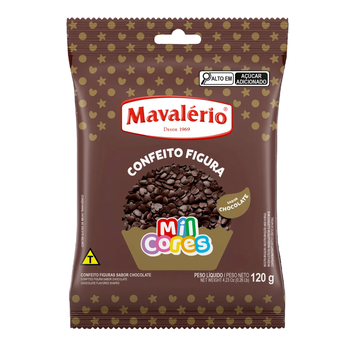 Confeito Figura Coração - Sabor Chocolate - 120g - Mavalério