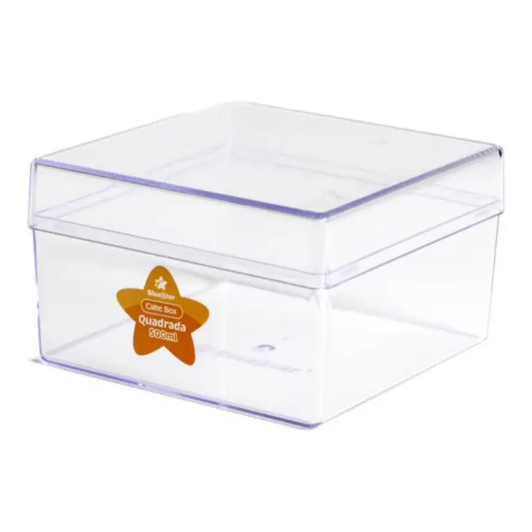Cake Box Cristal Quadrada com Tampa 500ml - Blue Star
