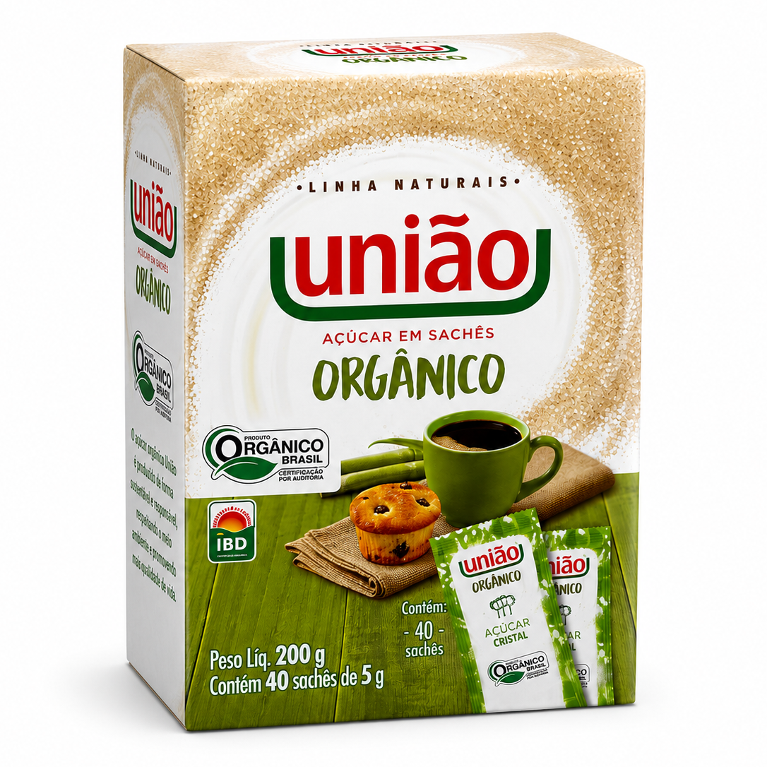 Açúcar Cristal Orgânico Sachê - Caixa 40x5g - União