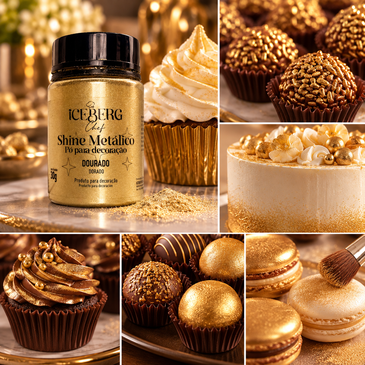 Pó Metálico para Decoração Metálico Dourado - 5g - Iceberg