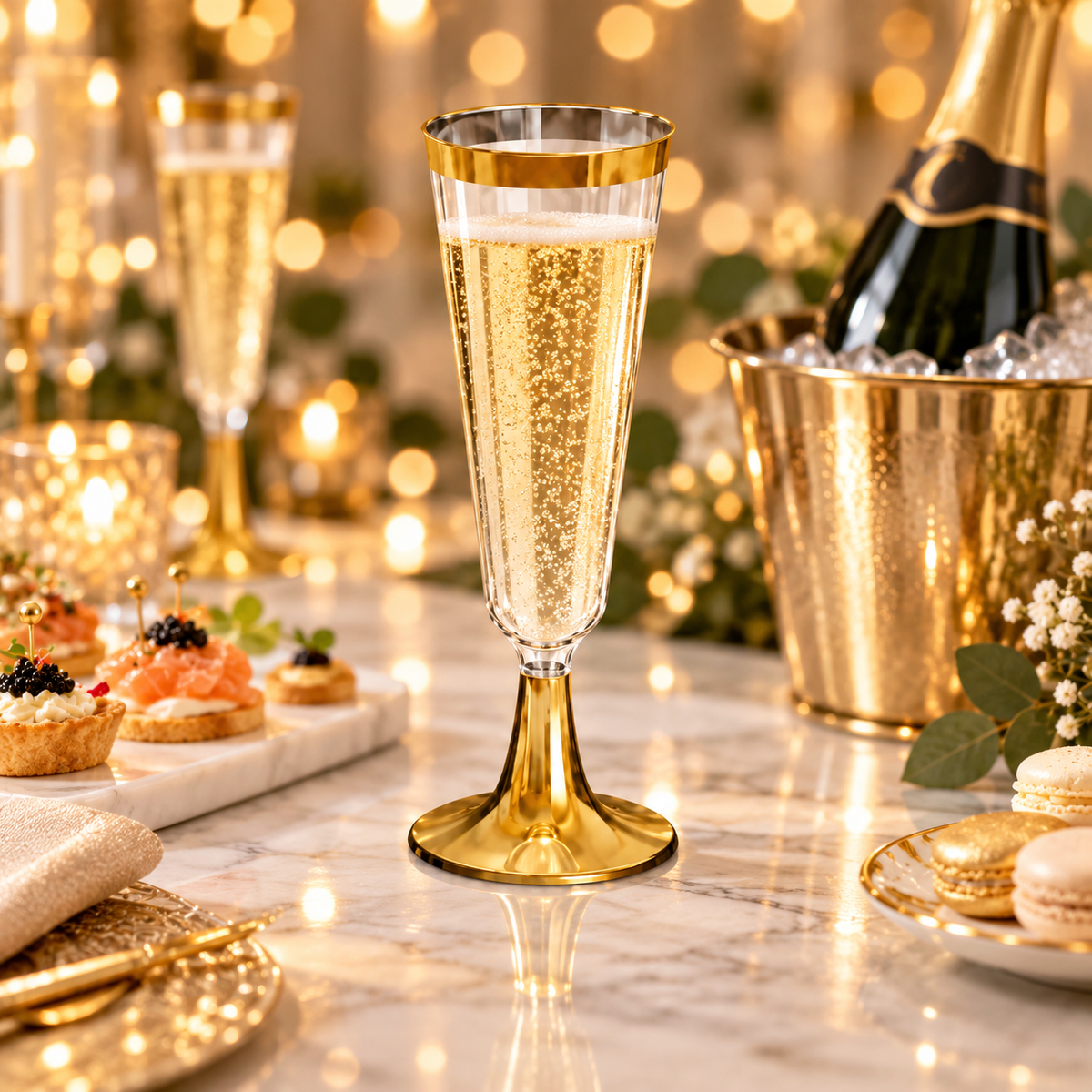 Taça Champagne Ouro AA013 - 150ml - 04 un - Silver Festas