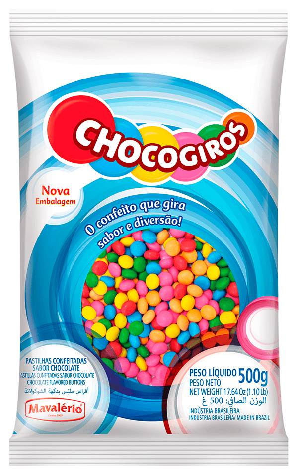 Confeito Crocante Sabor Chocolate Coloridos Chocogiros - 500g - Mavalério