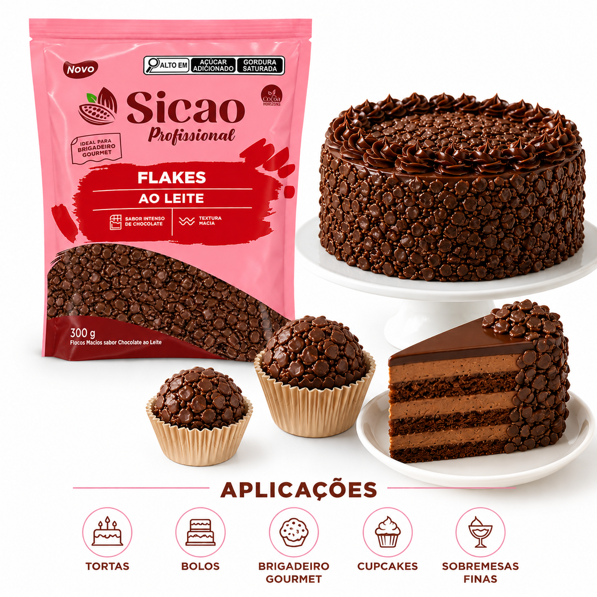 Granulado Flakes Sabor Chocolate ao Leite - 300g - Sicao
