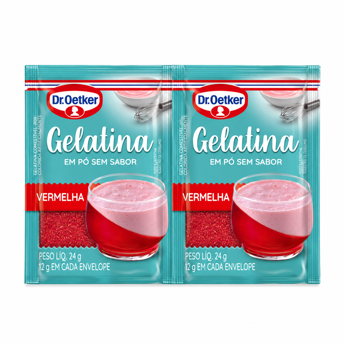 Gelatina em Pó Vermelha - 2 envelopes - 24g - Dr. Oetker