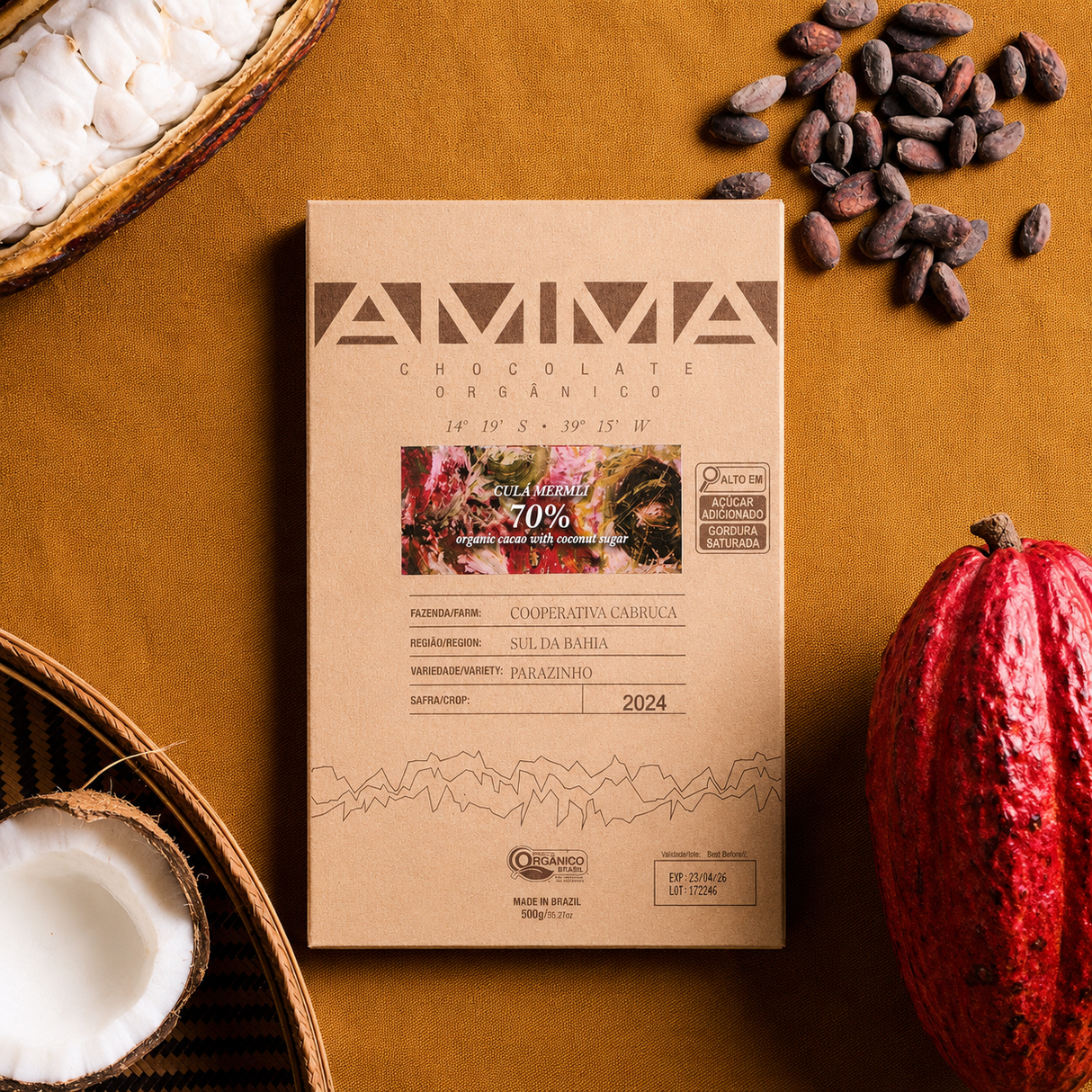 Chocolate Orgânico 70% Gula Merah - Barra - 500g - AMMA