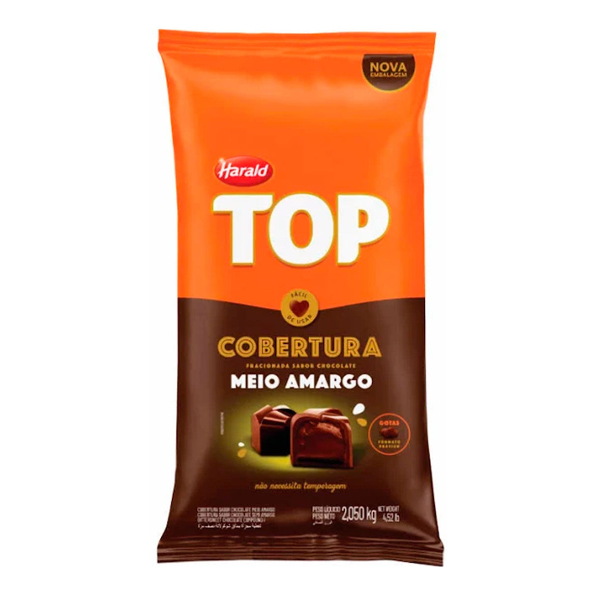 Cobertura em Gotas de Chocolate Meio Amargo Top - 2,05 Kg - Harald