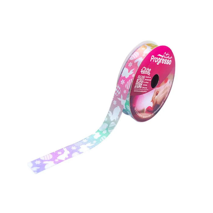 Fita Cetim Coelho E Ovos De Páscoa ( ECF003TR COR046 ) 15mmx10m - Fitas Progresso