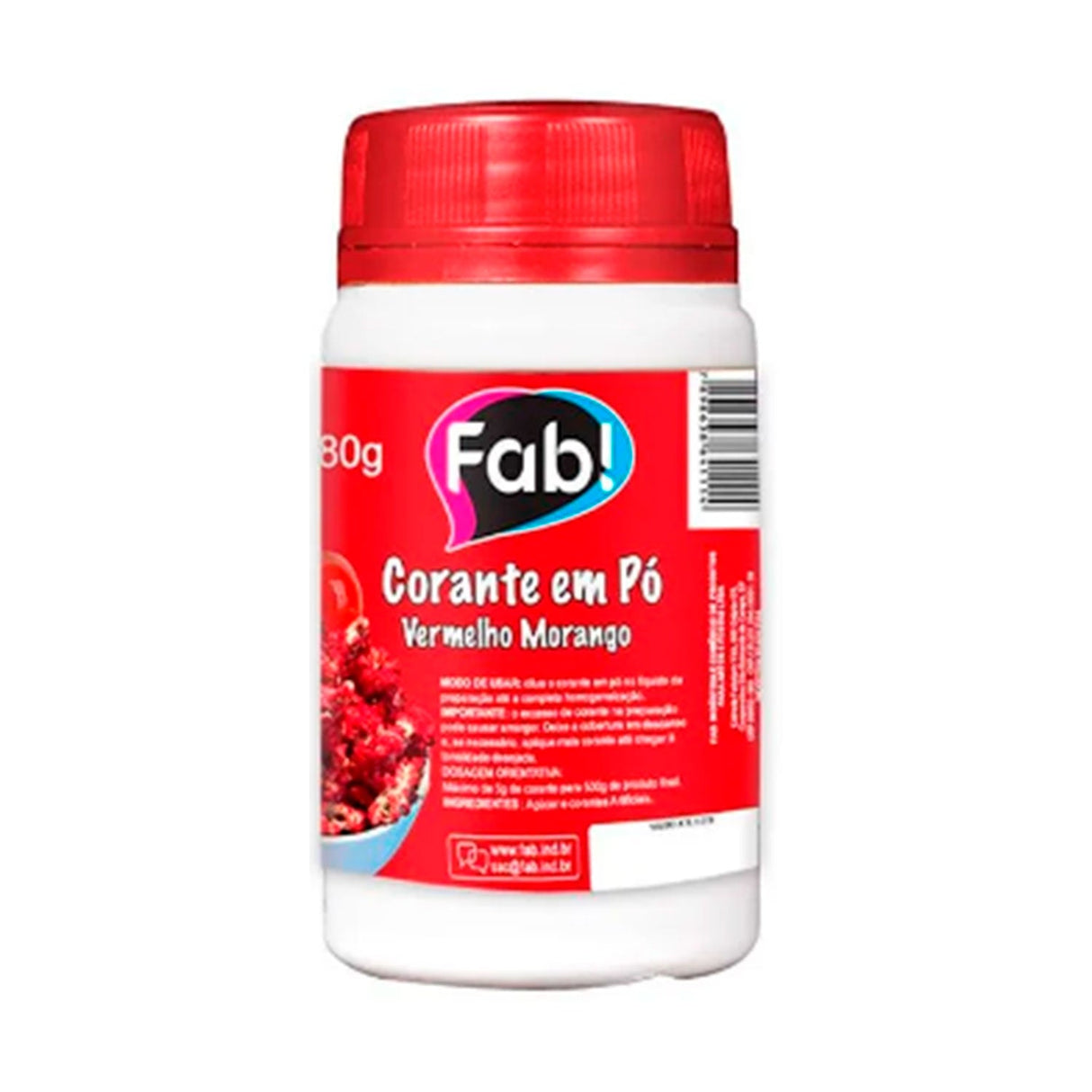 Corante em Pó Vermelho Morango 80g - Fab!