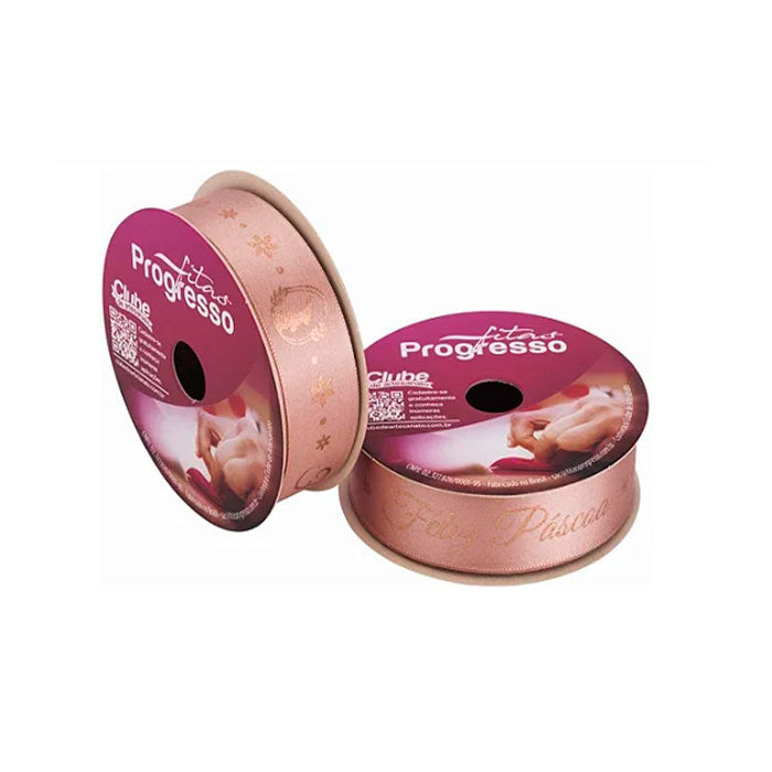 Fita Cetim Frase Feliz Páscoa ( ECF005H COR975 ) 22mmx10m - Fitas Progresso