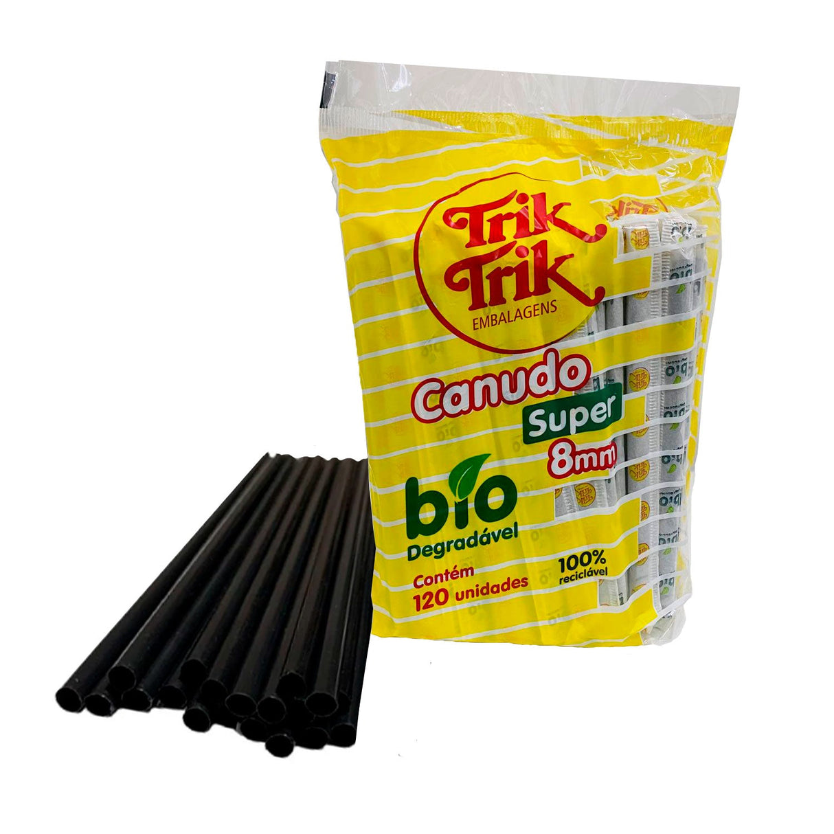 Canudo Biodegradável Super Black (8mm) 120un - Trik Trik