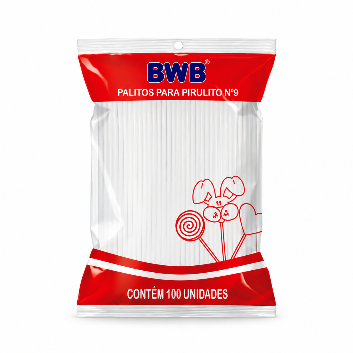 Palito Pirulito Pequeno - Branco - 100un - BWB