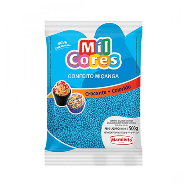 Confeito Miçanga Mil Cores - Azul - 500G - Mavalério