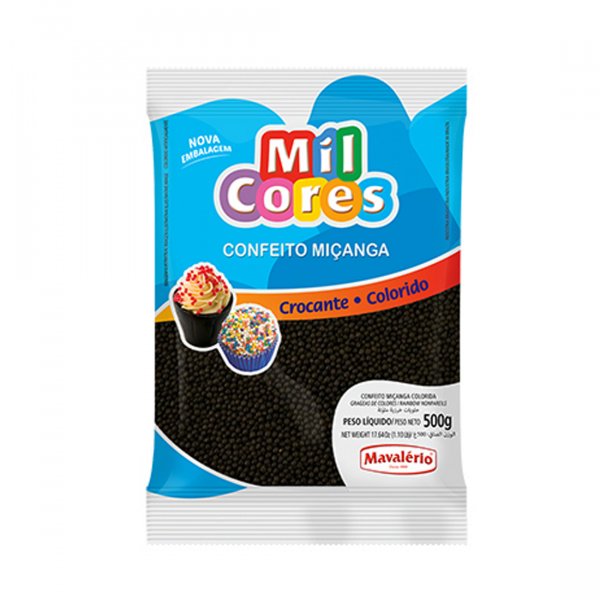 Confeito Miçanga Mil Cores - Preta - 500G - Mavalério