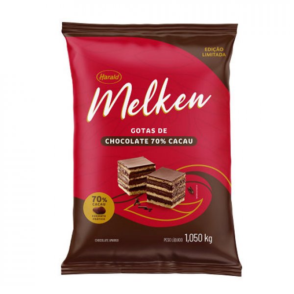 Chocolate em Gotas Amargo 70% Cacau Melken - 1,05Kg - Harald