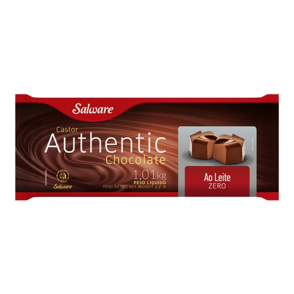 Castor Authentic Barra Chocolate Ao Leite Zero Açúcar 1,01Kg - Salware