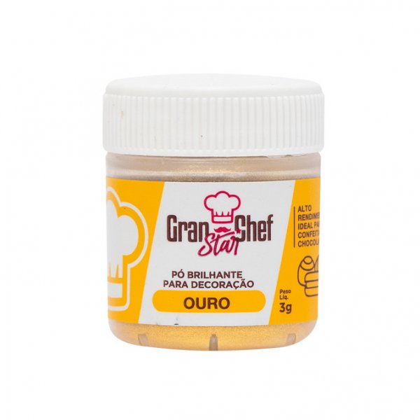Pó Brilhante Para Decoração Ouro 3g - Gran Chef