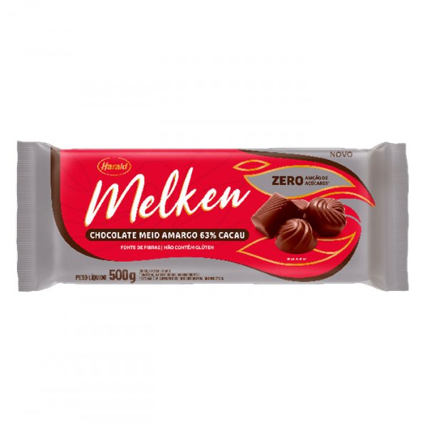 Chocolate Meio Amargo 63% Cacau - Zero Açúcar - Barra 500g - Melken