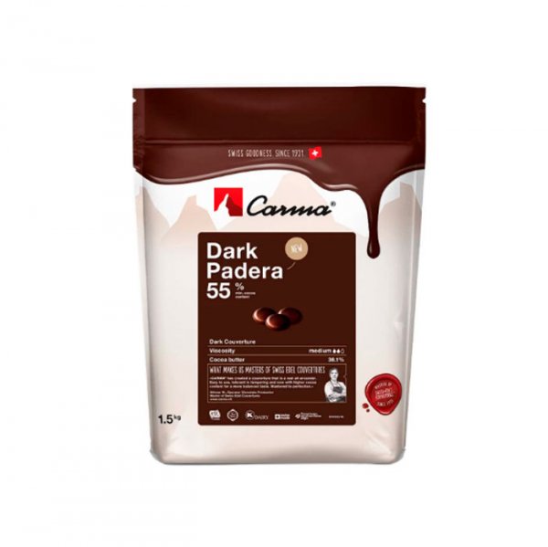 Chocolate Meio Amargo em Gotas Suíço Carma Dark Padera 55% Cacau - 1,5Kg - Callebaut
