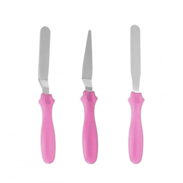 Espátula Confeiteiro Inox 3 Peças Rosa - Solrac