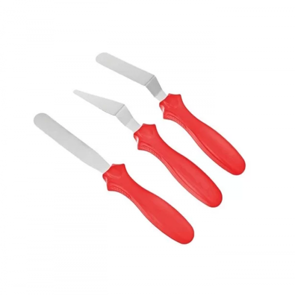 Espátula Confeiteiro Inox 3 Peças Vermelha - Solrac