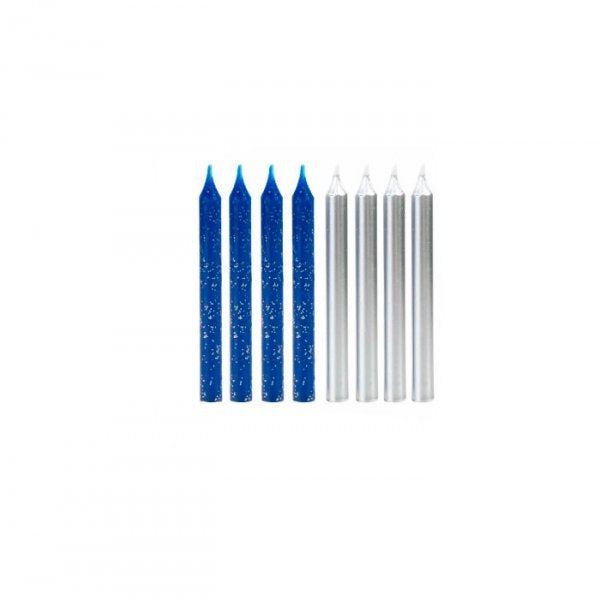 Vela Palito Azul Glitter Prata V161 8 Unidades - Silver Festas