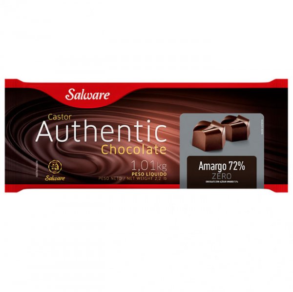Chocolate Authentic Amargo 72% Zero Açúcar Barra 1,01Kg - Salware