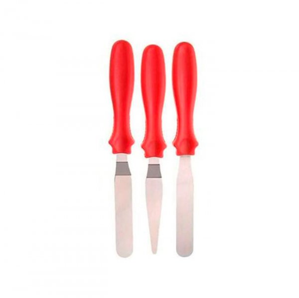 Espátula Para Confeitar Inox 3 Peças Vermelha - Mimo Style