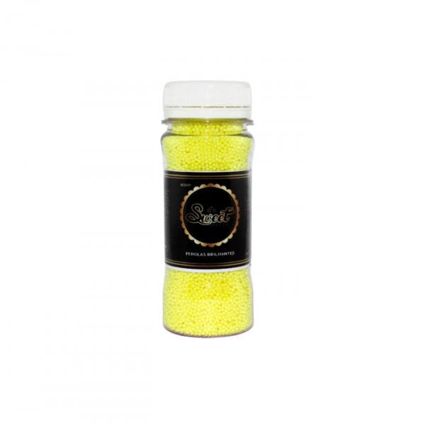 Mini Perolas Cintilantes Amarelo Florescente 100Gr - Sweet Decor