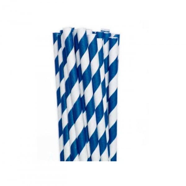 Canudo De Papel Listrado Azul 20 Unidades - Silver Festas
