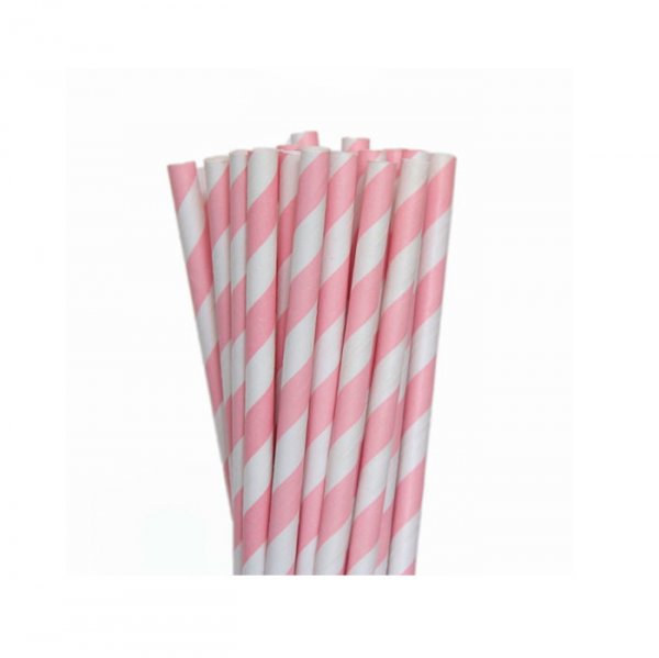 Canudo De Papel Listrado Rosa Bebe 20 Unidades - Silver Festas