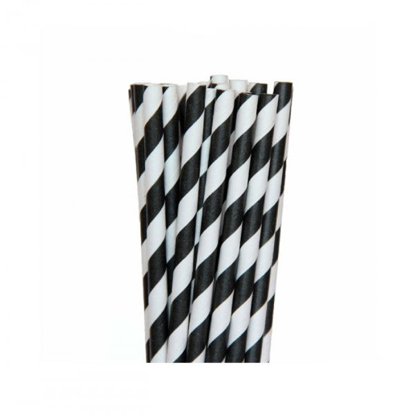 Canudo De Papel Listrado Preto 20 Unidades - Silver Festas