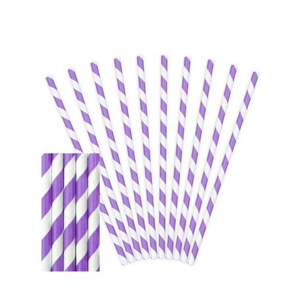 Canudo De Papel Listrado Lilás 20 Unidades - Silver Festas