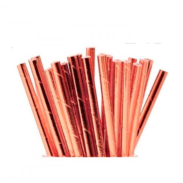 Canudo De Papel Liso Rose 20 Unidades - Silver Festas