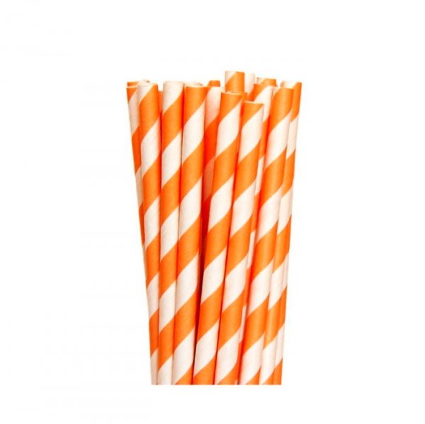 Canudo De Papel Listrado Laranja 20 Unidades - Silver Festas