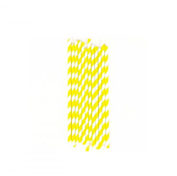 Canudo De Papel Listrado Amarelo 20 Unidades - Silver Festas