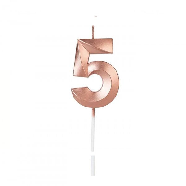 Vela Design Rose Gold Número 5 - Silver Festas