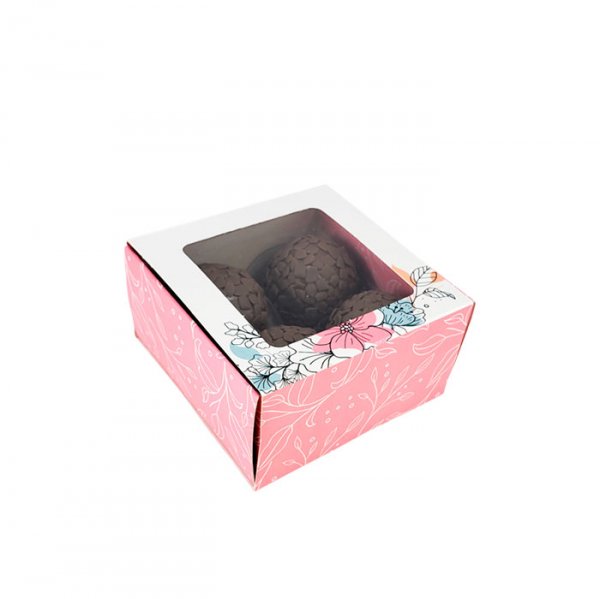 Caixa Gaveta Jardim Rosa C/ Visor (4Doces) C/10 Unidades - Ideia Embalagens