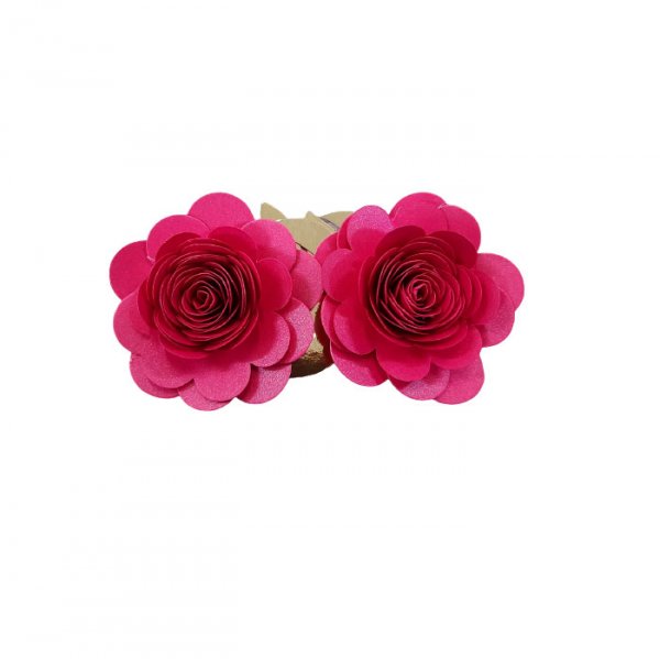 Decoração Para Bolo Em Papel - Folha E Flor M - Pink/Dourado - 02 Unidades - Jmeg Festas