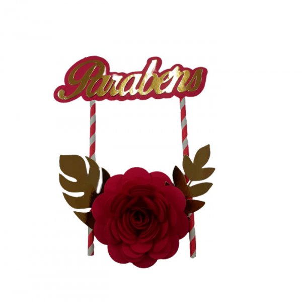 Topper De Bolo Flor Pink Ouro - Jmeg Festas