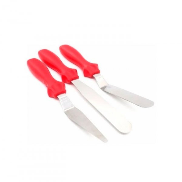 Conjunto 3 Espátulas Inox Vermelha - Partiu Confeitaria