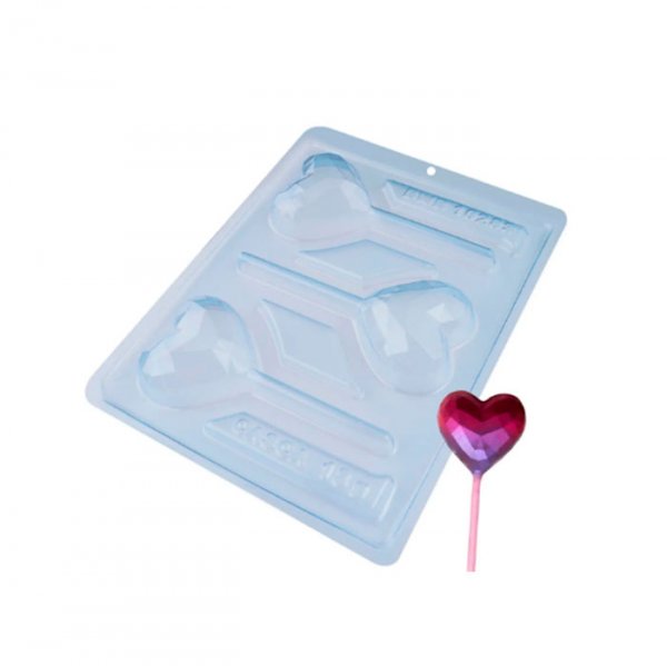 Forma De Acetato C/Silicone Pirulito Coracao Lapidado (10283) - Bwb Formas
