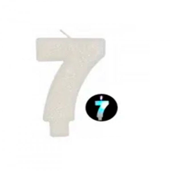 Vela Led Branca N°7 - Silver Festas