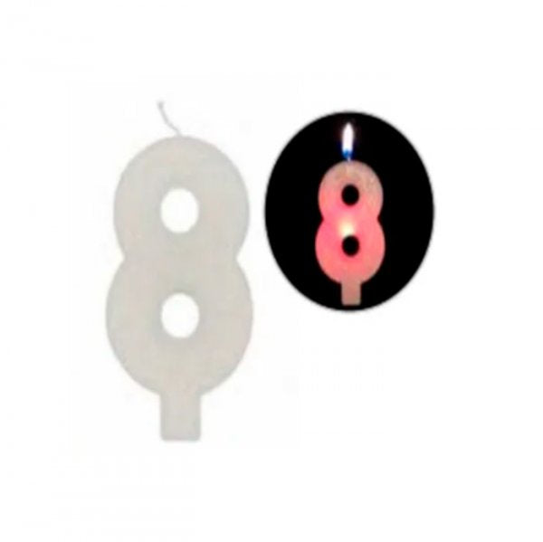 Vela Led Branca N°8 - Silver Festas