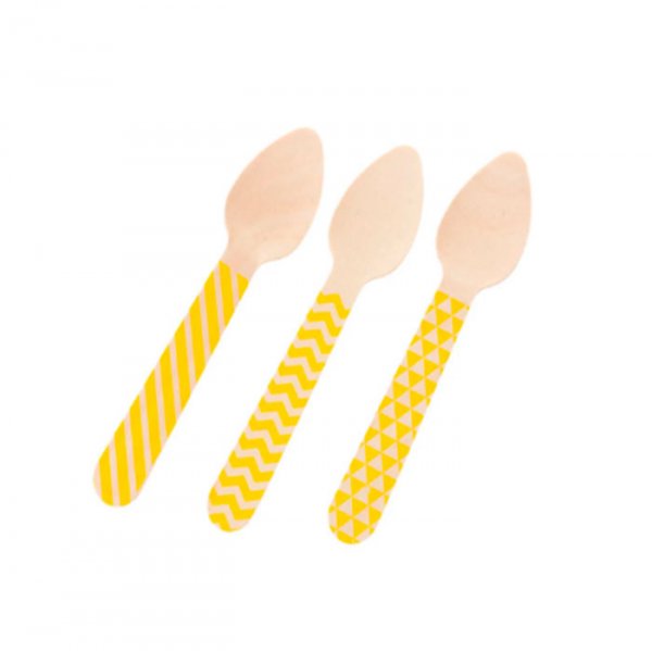 Colher De Madeira Amarela (10Un) - Silver Festas