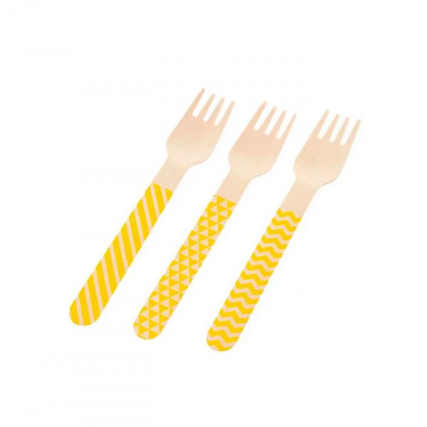 Garfo De Madeira Amarelo (10Un) - Silver Festas