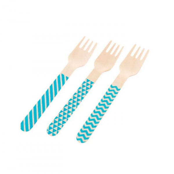 Garfo De Madeira Azul (10Un) - Silver Festas